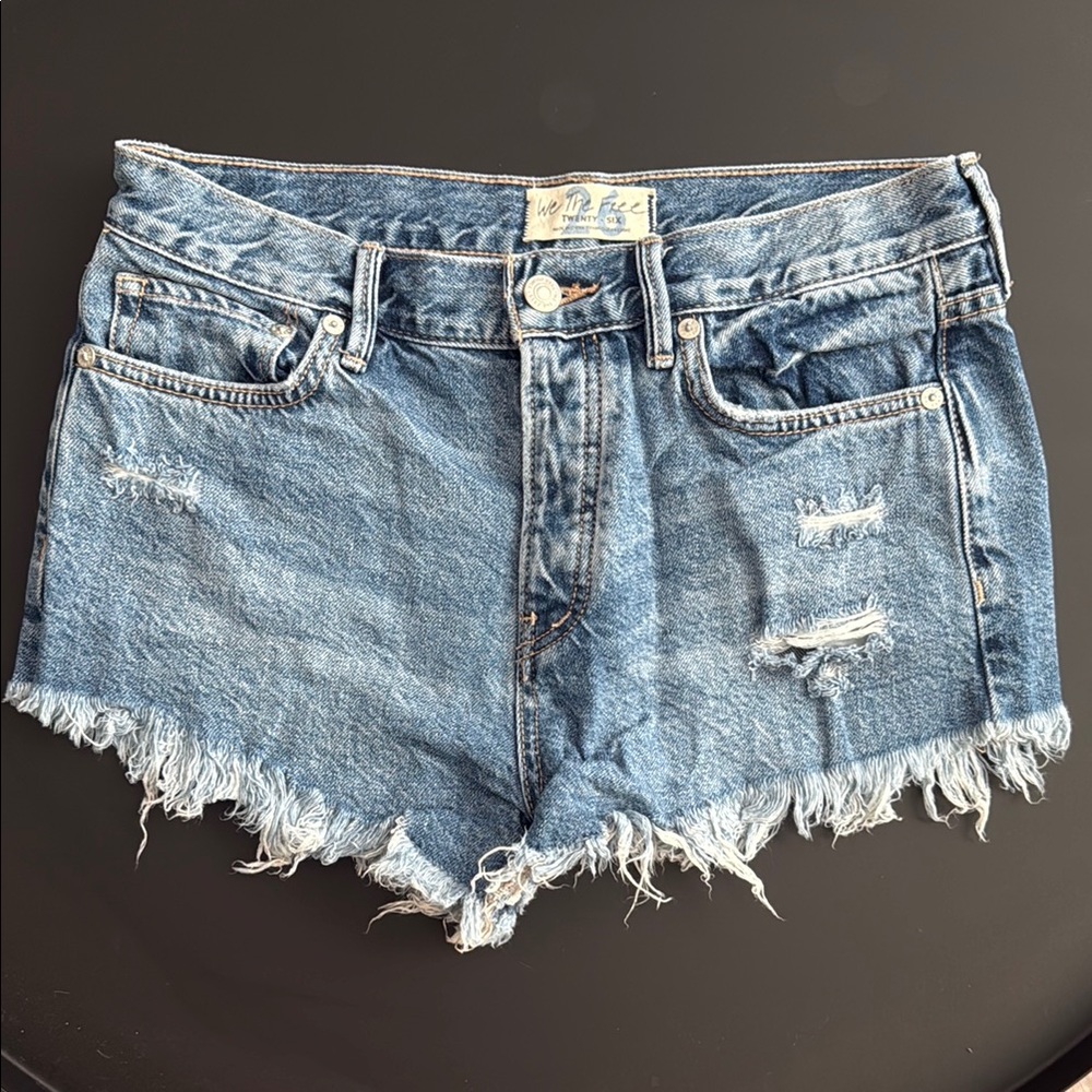 We The Free Blue Distressed Jean Shorts - Picture 2 of 7